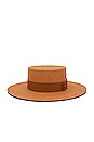 view 1 of 1 Monogram Embellished Wide Brim Boater Hat in Ginger