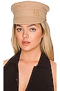 view 1 of 3 Monogram Embellished Baker Boy Cap in Beige