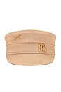 view 3 of 3 Monogram Embellished Baker Boy Cap in Beige