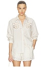 view 1 of 5 Floral Embroidered Striped Button Down Shirt in Cream