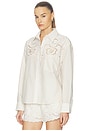 view 2 of 5 Floral Embroidered Striped Button Down Shirt in Cream