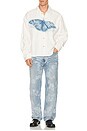 view 6 of 7 Laser Engraved Floral Jeans in Blue