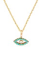 view 3 of 3 Diamond Cut Rolo Chain with Evil Eye Turquoise Necklace in Gold