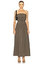view 1 of 4 Gathered Strapless Tie Back Dress in Khaki