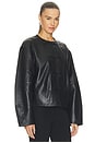 view 4 of 5 Button Detail Cocoon Leather Jacket in Black
