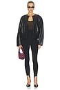 view 6 of 5 Button Detail Cocoon Leather Jacket in Black