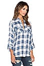 view 2 of 6 Riley Plaid Zipper Split Back Blouse in Indigo