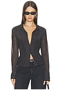 view 1 of 4 Fitted Mesh Button Down Top in Espresso Leo