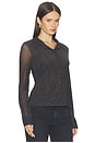 view 2 of 4 Fitted Mesh Button Down Top in Espresso Leo