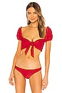 view 1 of 6 Ruffle Sleeve Bikini Top in Ribbed Red