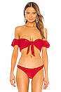 view 2 of 6 Ruffle Sleeve Bikini Top in Ribbed Red
