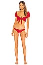 view 6 of 6 Ruffle Sleeve Bikini Top in Ribbed Red