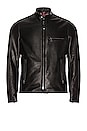 view 1 of 3 Waxed Natural Pebbled Cowhide Cafe Leather Jacket in Black