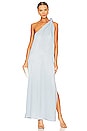 view 1 of 3 One Sleeve Satin Maxi Dress in Baby Blue