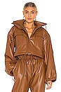 view 2 of 5 Puff Sleeve Vegan Leather Jacket in Brown