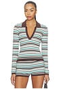 view 1 of 5 Xyla Collared Long Sleeve Knit Top in Xyla Chocolate Stripe