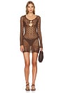 view 1 of 3 Long Sleeve Crochet Mini Dress in Chocolate