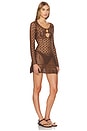 view 2 of 3 Long Sleeve Crochet Mini Dress in Chocolate