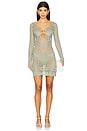 view 1 of 4 Long Sleeve Crochet Mini Dress in Green Shimmer