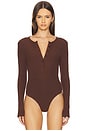 view 2 of 5 Henley Bodysuit in Chocolate Brown