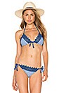 view 1 of 4 Riviera Striped Triangle Bikini Top in French Blue Marle