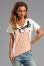 view 1 of 3 Short Sleeve V-Neck Slit Tee Shirt in White/Powder Pink/Pink in White & Powder Pink & Pink