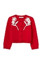 view 1 of 2 Kids Cotton Flower Trim Cardigan in Red