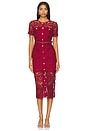 view 1 of 3 Red Guipure Lace Button Midi Dress in Red