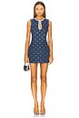 view 1 of 4 Denim Diamante Bow Mini Dress in Blue