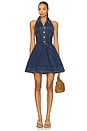 view 1 of 3 Denim Sleeveless Flared Mini Dress in Blue