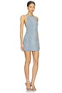 view 3 of 5 Rhinestone Croc Effect Denim Mini Dress in Blue