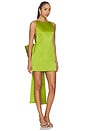 view 3 of 4 Green Satin Bow Mini Dress in Green