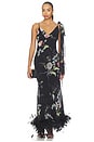 view 1 of 3 Black Floral Georgette Feather Maxi Dress in Black