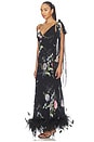 view 2 of 3 Black Floral Georgette Feather Maxi Dress in Black