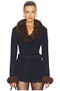 view 1 of 4 Navy Faux Fur Knit Cardigan in Navy