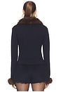view 3 of 4 Navy Faux Fur Knit Cardigan in Navy