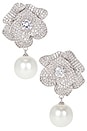 view 1 of 2 Crystal Flower Pearl Earrings in Silver
