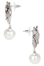 view 2 of 2 Crystal Flower Pearl Earrings in Silver