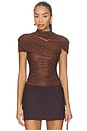 view 1 of 5 Rhinestone Mesh Cut Out Top in Brown