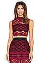 view 1 of 4 Cut Out Lace Crop Top in Burgundy & Black