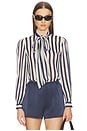 view 1 of 4 Navy Stripe Tie Neck Blouse in Navy
