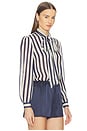 view 2 of 4 Navy Stripe Tie Neck Blouse in Navy