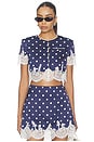 view 1 of 4 Navy Polka Dot Satin Top in Navy
