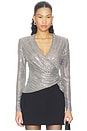 view 1 of 5 Grey Rhinestone Mesh Wrap Top in Grey