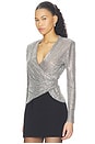view 2 of 5 Grey Rhinestone Mesh Wrap Top in Grey