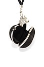 view 5 of 6 Black Satin Top Handle Heart Clutch in Black