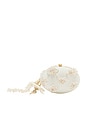 view 1 of 5 Cream Satin Floral Beaded Oval Clutch in Cream