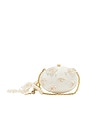 view 2 of 5 Cream Satin Floral Beaded Oval Clutch in Cream