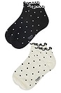 view 3 of 3 2 Pack Dot Ruffle Ankle Socks in Black & Ivory