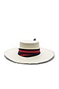 view 3 of 3 Long Brim Boater Hat in White, Navy & Red